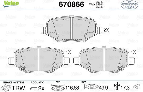 Valeo 670866 - Kit de plaquettes de frein, frein à disque cwaw.fr