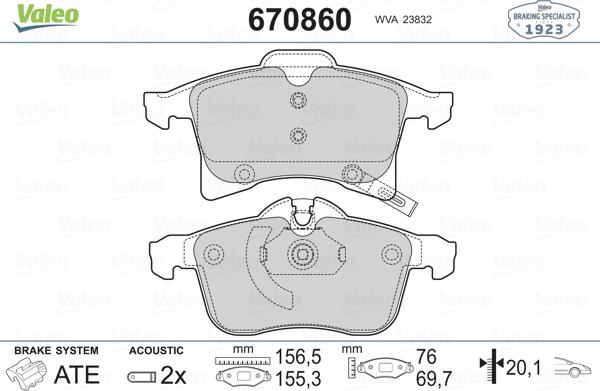 Valeo 670860 - Kit de plaquettes de frein, frein à disque cwaw.fr