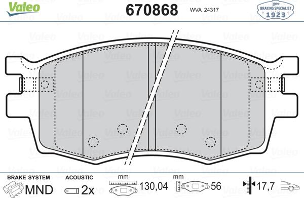 Valeo 670868 - Kit de plaquettes de frein, frein à disque cwaw.fr