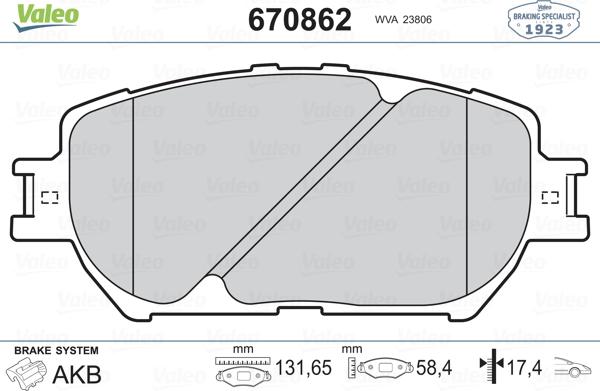 Valeo 670862 - Kit de plaquettes de frein, frein à disque cwaw.fr