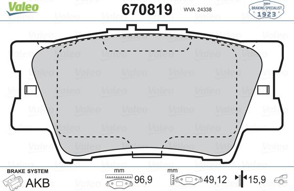 Valeo 670819 - Kit de plaquettes de frein, frein à disque cwaw.fr