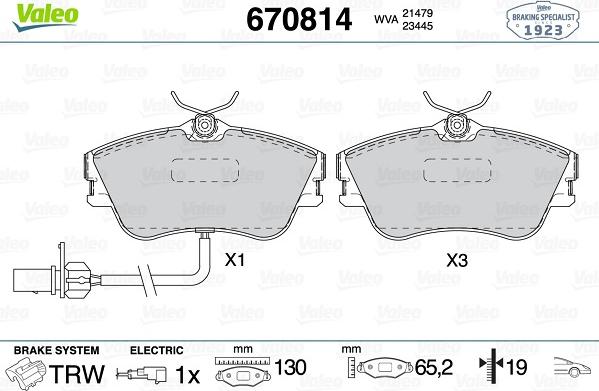 Valeo 670814 - Kit de plaquettes de frein, frein à disque cwaw.fr