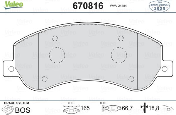 Valeo 670816 - Kit de plaquettes de frein, frein à disque cwaw.fr