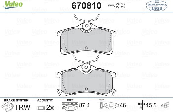 Valeo 670810 - Kit de plaquettes de frein, frein à disque cwaw.fr