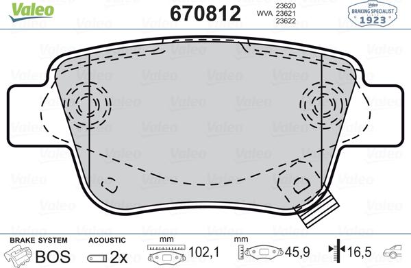 Valeo 670812 - Kit de plaquettes de frein, frein à disque cwaw.fr