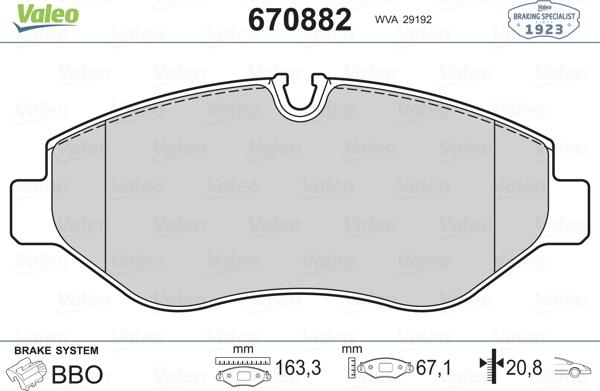 Valeo 670882 - Kit de plaquettes de frein, frein à disque cwaw.fr