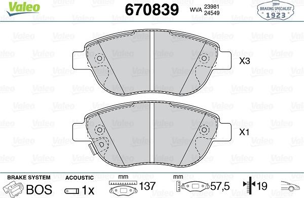 Valeo 670839 - Kit de plaquettes de frein, frein à disque cwaw.fr