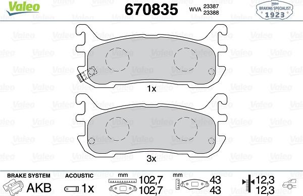 Valeo 670835 - Kit de plaquettes de frein, frein à disque cwaw.fr