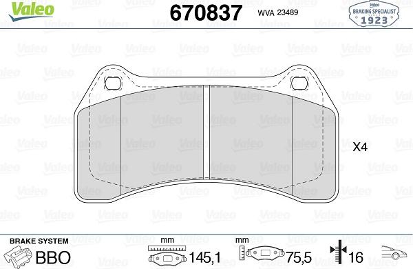 Valeo 670837 - Kit de plaquettes de frein, frein à disque cwaw.fr