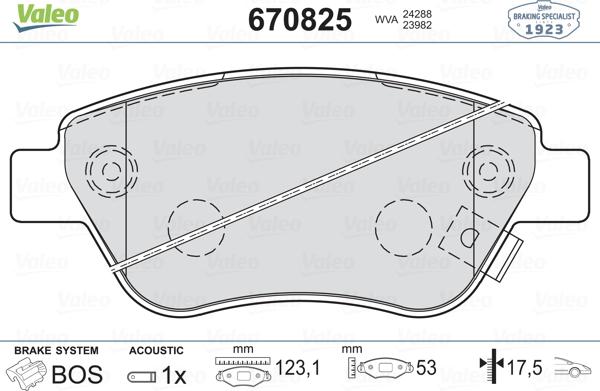 Valeo 670825 - Kit de plaquettes de frein, frein à disque cwaw.fr