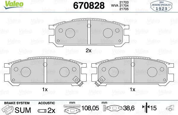 Valeo 670828 - Kit de plaquettes de frein, frein à disque cwaw.fr