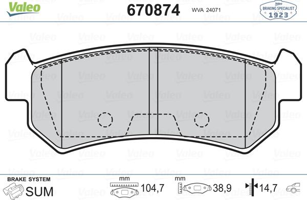 Valeo 670874 - Kit de plaquettes de frein, frein à disque cwaw.fr