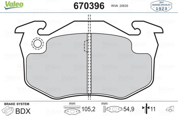 Valeo 670396 - Kit de plaquettes de frein, frein à disque cwaw.fr