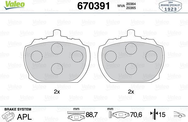 Valeo 670391 - Kit de plaquettes de frein, frein à disque cwaw.fr