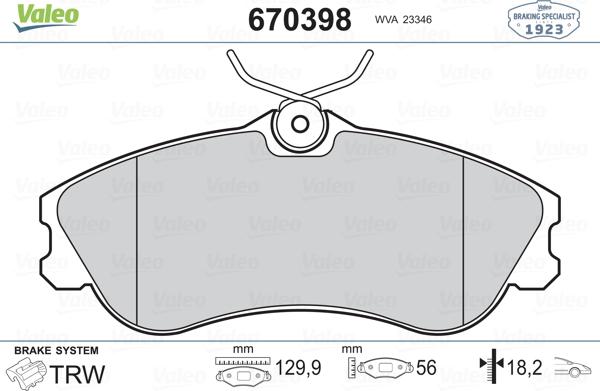 Valeo 670398 - Kit de plaquettes de frein, frein à disque cwaw.fr