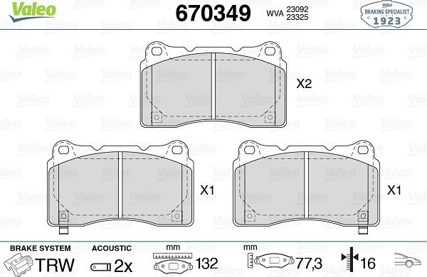 Valeo 670349 - Kit de plaquettes de frein, frein à disque cwaw.fr