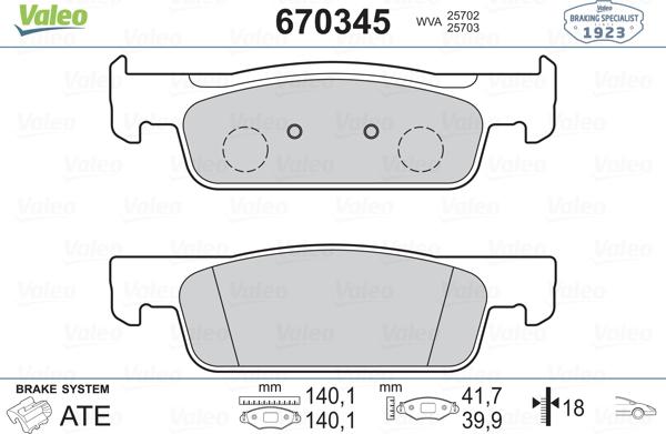 Valeo 670345 - Kit de plaquettes de frein, frein à disque cwaw.fr