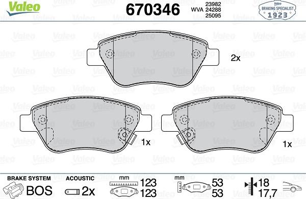 Valeo 670346 - Kit de plaquettes de frein, frein à disque cwaw.fr