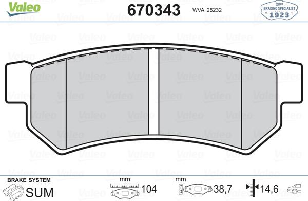 Valeo 670343 - Kit de plaquettes de frein, frein à disque cwaw.fr