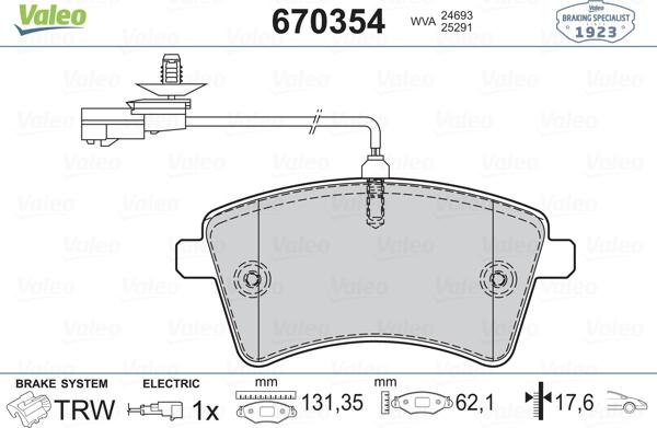 Valeo 670354 - Kit de plaquettes de frein, frein à disque cwaw.fr