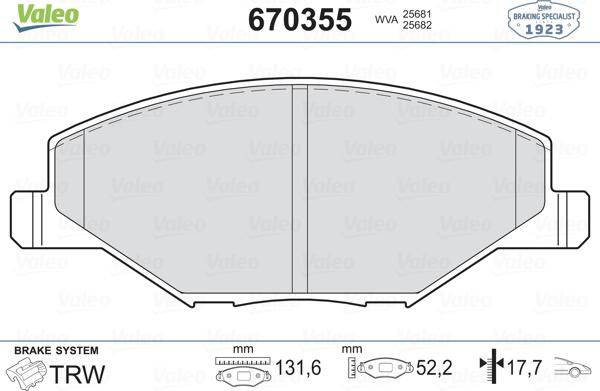 Valeo 670355 - Kit de plaquettes de frein, frein à disque cwaw.fr