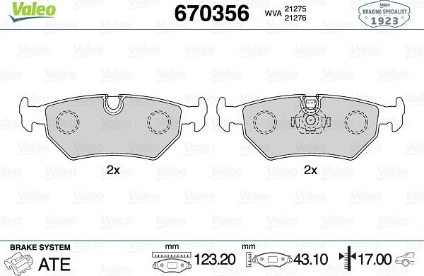 Valeo 670356 - Kit de plaquettes de frein, frein à disque cwaw.fr