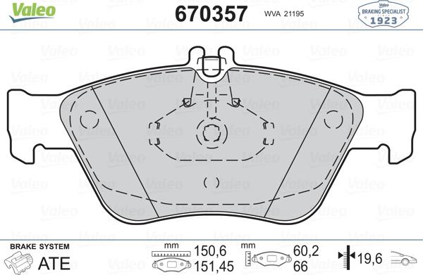 Valeo 670357 - Kit de plaquettes de frein, frein à disque cwaw.fr