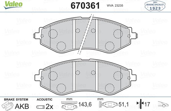 Valeo 670361 - Kit de plaquettes de frein, frein à disque cwaw.fr