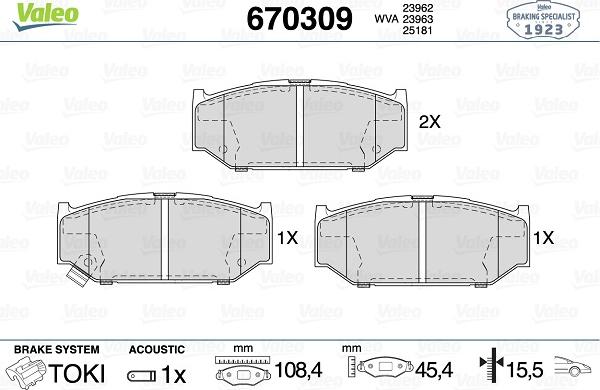 Valeo 670309 - Kit de plaquettes de frein, frein à disque cwaw.fr