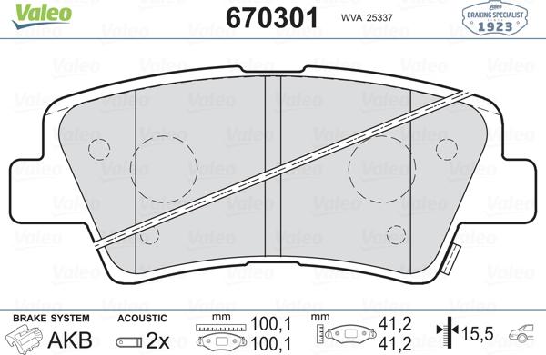 Valeo 670301 - Kit de plaquettes de frein, frein à disque cwaw.fr