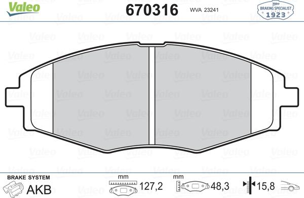 Valeo 670316 - Kit de plaquettes de frein, frein à disque cwaw.fr