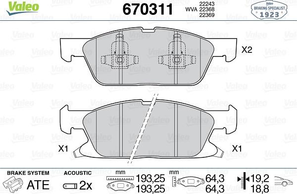 Valeo 670311 - Kit de plaquettes de frein, frein à disque cwaw.fr