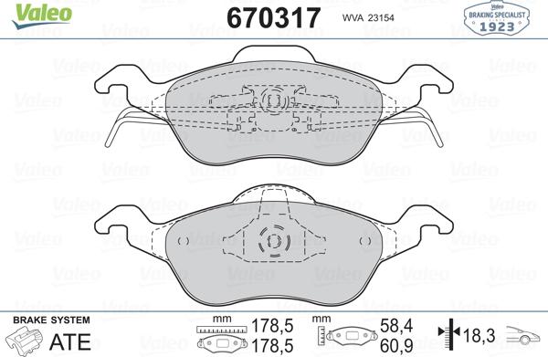 Valeo 670317 - Kit de plaquettes de frein, frein à disque cwaw.fr