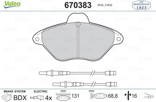 Valeo 670383 - Kit de plaquettes de frein, frein à disque cwaw.fr