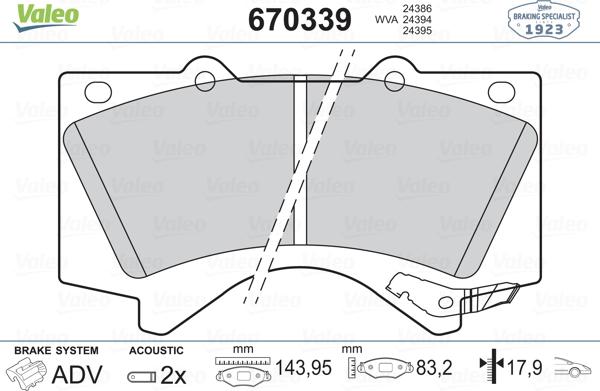 Valeo 670339 - Kit de plaquettes de frein, frein à disque cwaw.fr