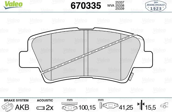 Valeo 670335 - Kit de plaquettes de frein, frein à disque cwaw.fr