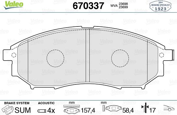 Valeo 670337 - Kit de plaquettes de frein, frein à disque cwaw.fr