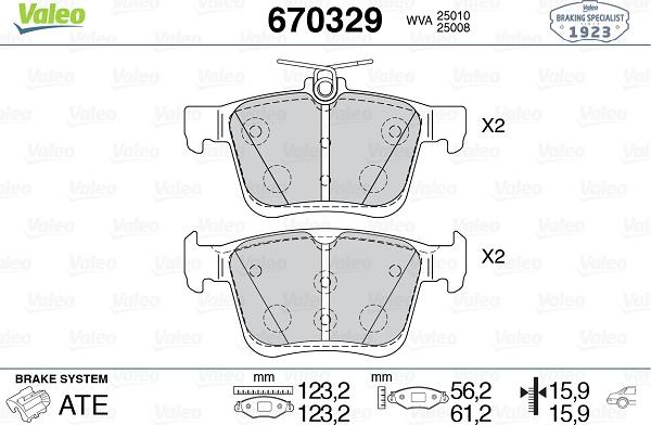 Valeo 670329 - Kit de plaquettes de frein, frein à disque cwaw.fr