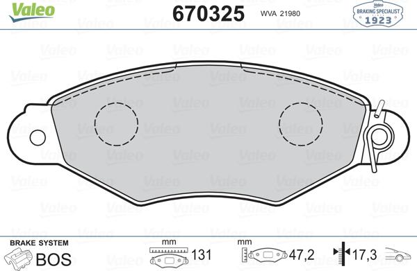 Valeo 670325 - Kit de plaquettes de frein, frein à disque cwaw.fr