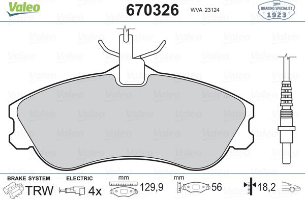 Valeo 670326 - Kit de plaquettes de frein, frein à disque cwaw.fr