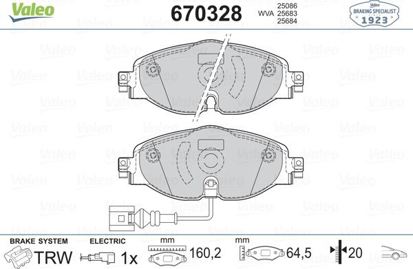 Valeo 670328 - Kit de plaquettes de frein, frein à disque cwaw.fr