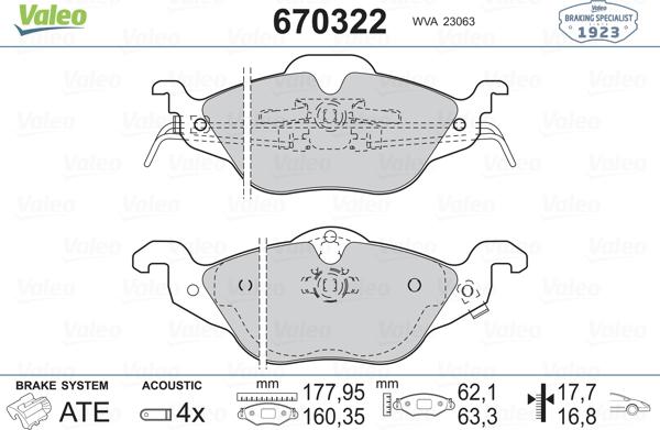 Valeo 670322 - Kit de plaquettes de frein, frein à disque cwaw.fr