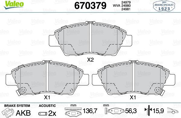 Valeo 670379 - Kit de plaquettes de frein, frein à disque cwaw.fr