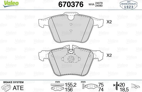 Valeo 670376 - Kit de plaquettes de frein, frein à disque cwaw.fr