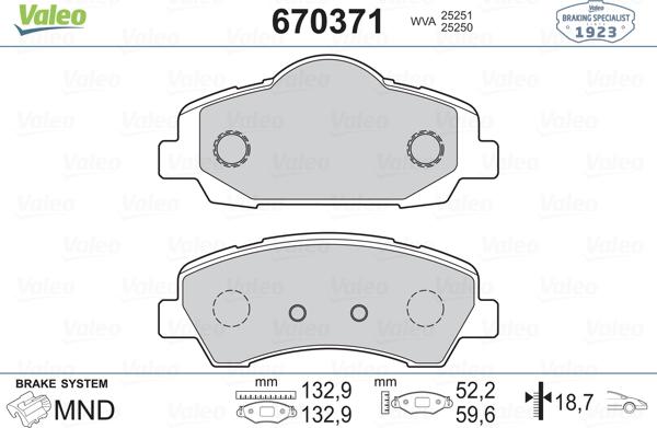 Valeo 670371 - Kit de plaquettes de frein, frein à disque cwaw.fr