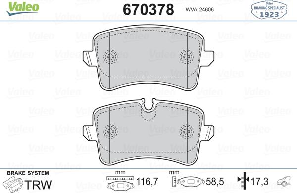 Valeo 670378 - Kit de plaquettes de frein, frein à disque cwaw.fr