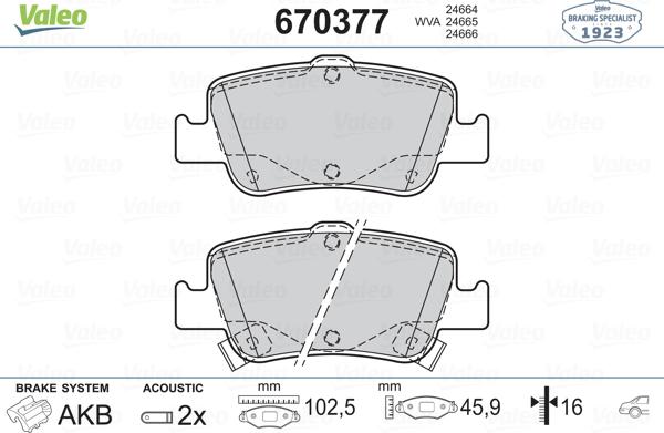 Valeo 670377 - Kit de plaquettes de frein, frein à disque cwaw.fr