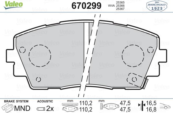 Valeo 670299 - Kit de plaquettes de frein, frein à disque cwaw.fr