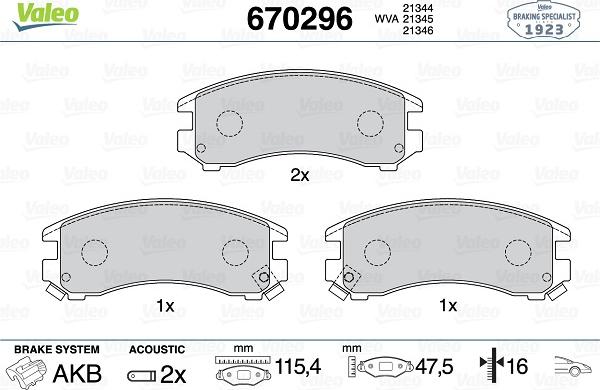 Valeo 670296 - Kit de plaquettes de frein, frein à disque cwaw.fr