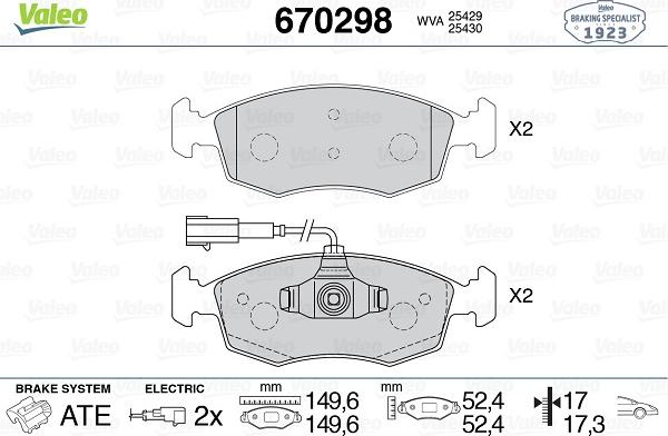 Valeo 670298 - Kit de plaquettes de frein, frein à disque cwaw.fr